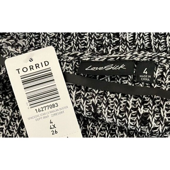 Lovesick +4 Open Front Black-Gray Weave Long Sleeve Skull Print Midi Sweater - Picture 6 of 6